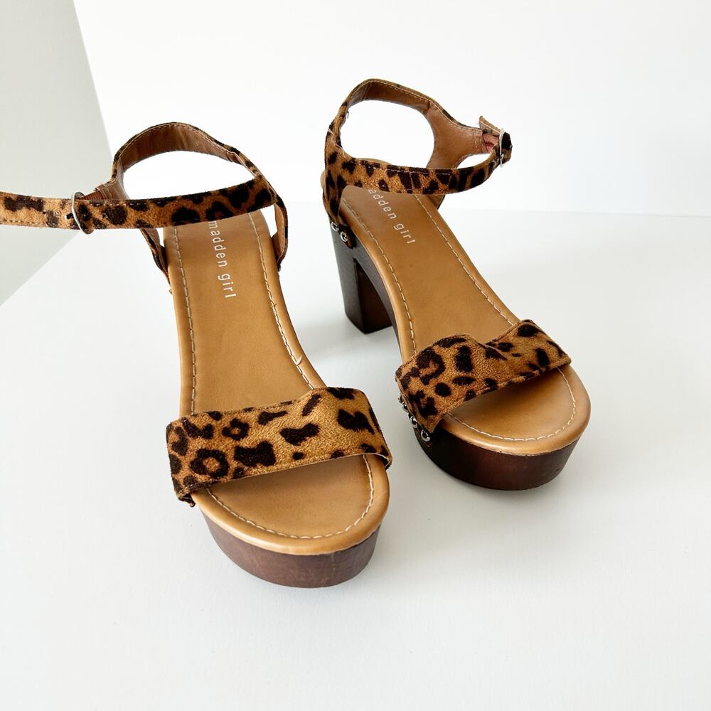 Madden Girl Leopard Print Block Heeled Sandals 8